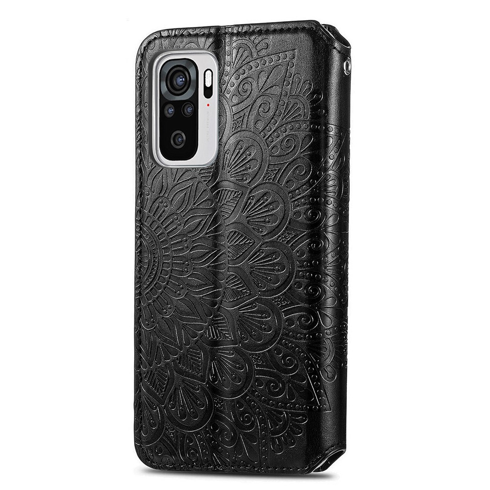 Imprinted Mandala Flower Pattern Auto-absorbed PU Leather Case Stand Wallet for Xiaomi Redmi Note 10 4G / Redmi Note 10S - Black-10
