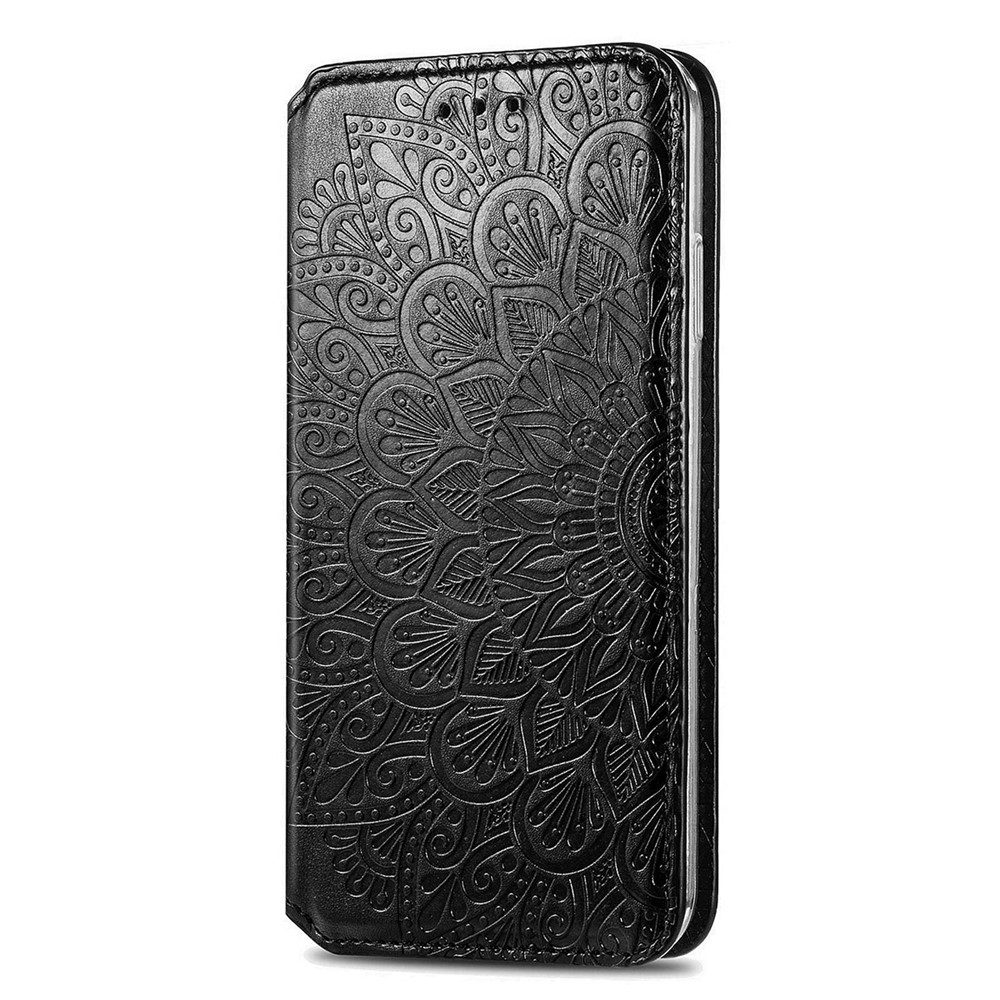 Imprinted Mandala Flower Pattern Auto-absorbed PU Leather Case Stand Wallet for Xiaomi Redmi Note 10 4G / Redmi Note 10S - Black-9