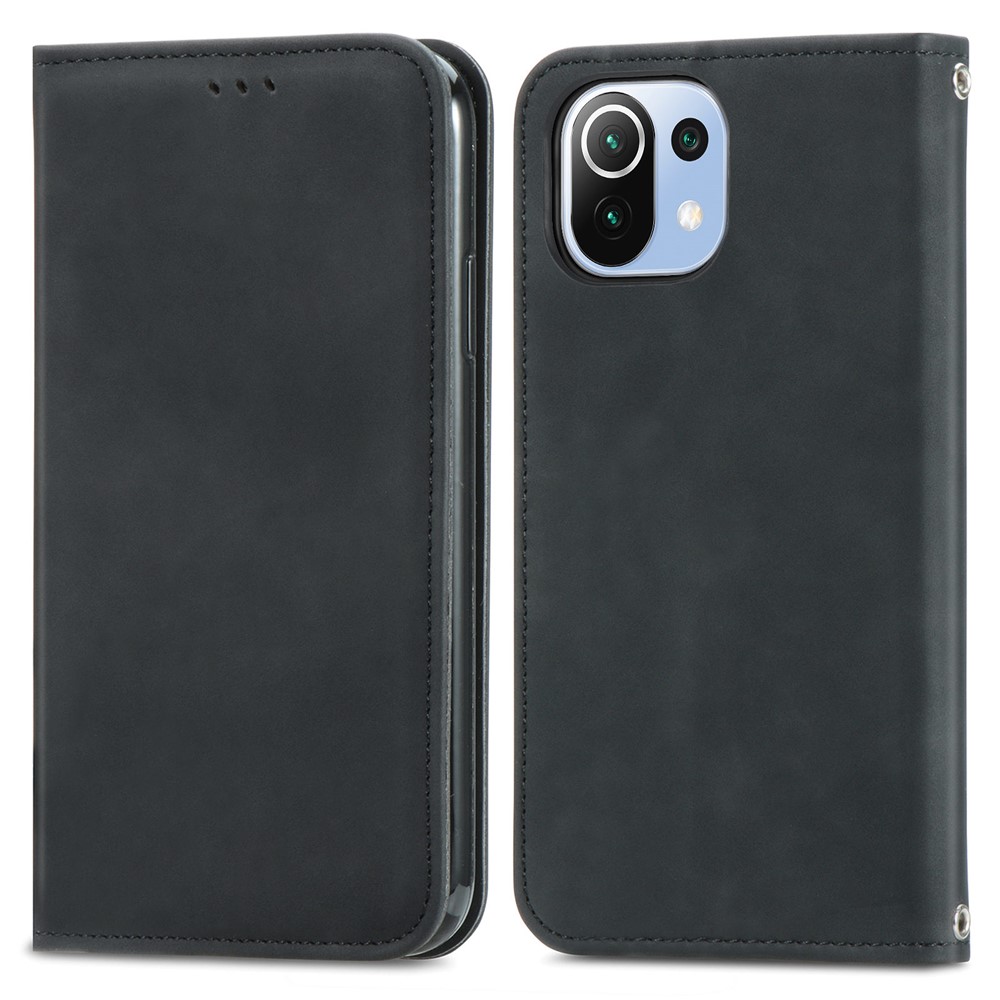 Auto-absorbed Vintage PU Leather Phone Cover Casing for Xiaomi Mi 11 Lite 4G/5G - Black-1