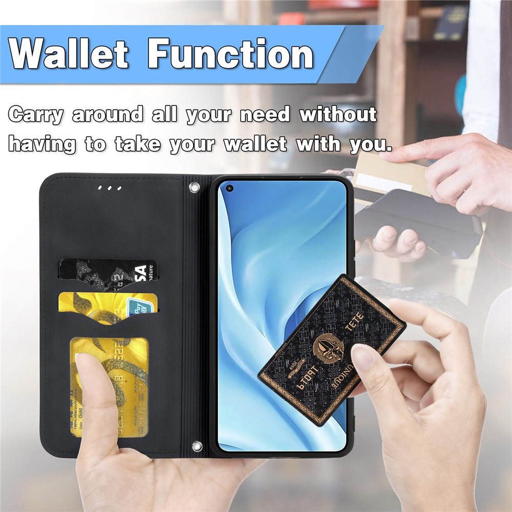 Auto-absorbed Vintage PU Leather Phone Cover Casing for Xiaomi Mi 11 Lite 4G/5G - Black-10