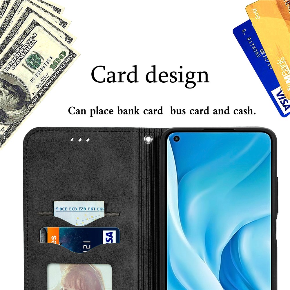 Auto-absorbed Vintage PU Leather Phone Cover Casing for Xiaomi Mi 11 Lite 4G/5G - Black-12
