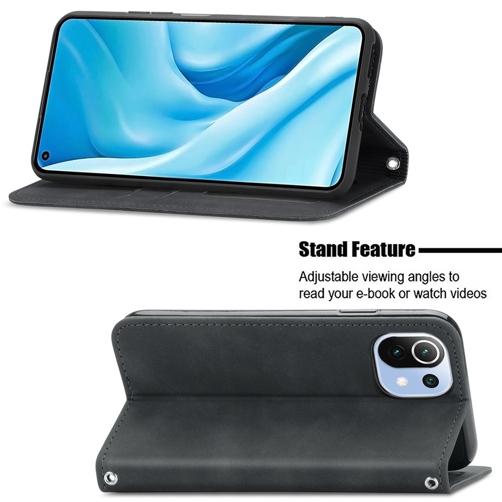 Auto-absorbed Vintage PU Leather Phone Cover Casing for Xiaomi Mi 11 Lite 4G/5G - Black-3