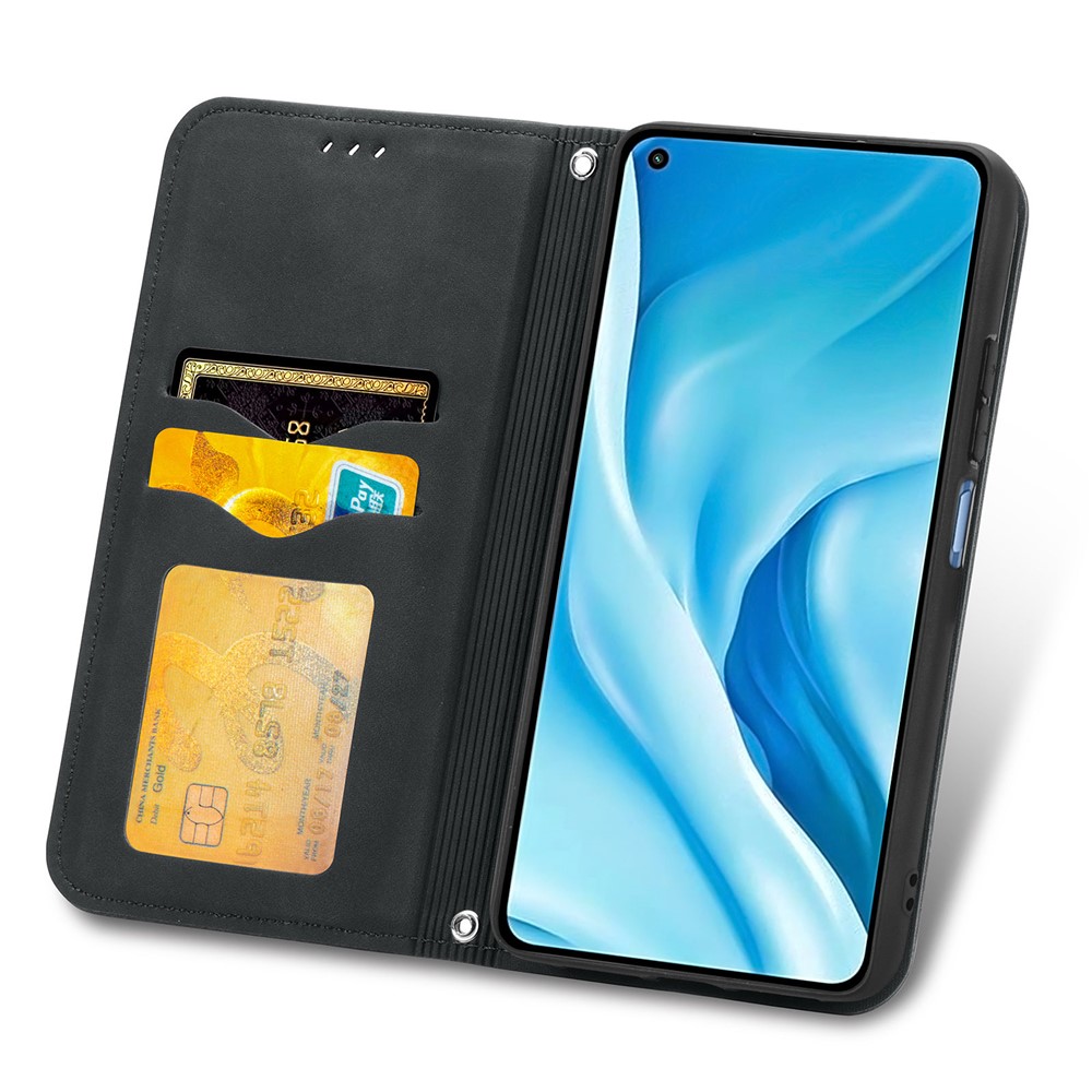 Auto-absorbed Vintage PU Leather Phone Cover Casing for Xiaomi Mi 11 Lite 4G/5G - Black-5