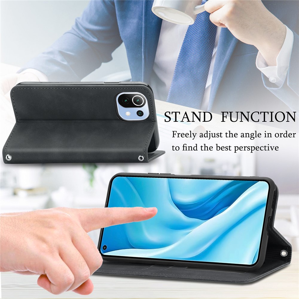 Auto-absorbed Vintage PU Leather Phone Cover Casing for Xiaomi Mi 11 Lite 4G/5G - Black-9
