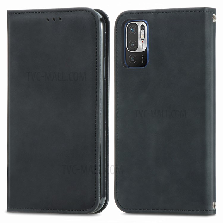 Vintage Skin Feeling PU Leather Phone Case for Xiaomi Redmi Note 10 5G - Black-1