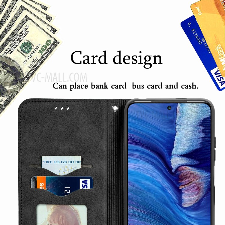 Vintage Skin Feeling PU Leather Phone Case for Xiaomi Redmi Note 10 5G - Black-12