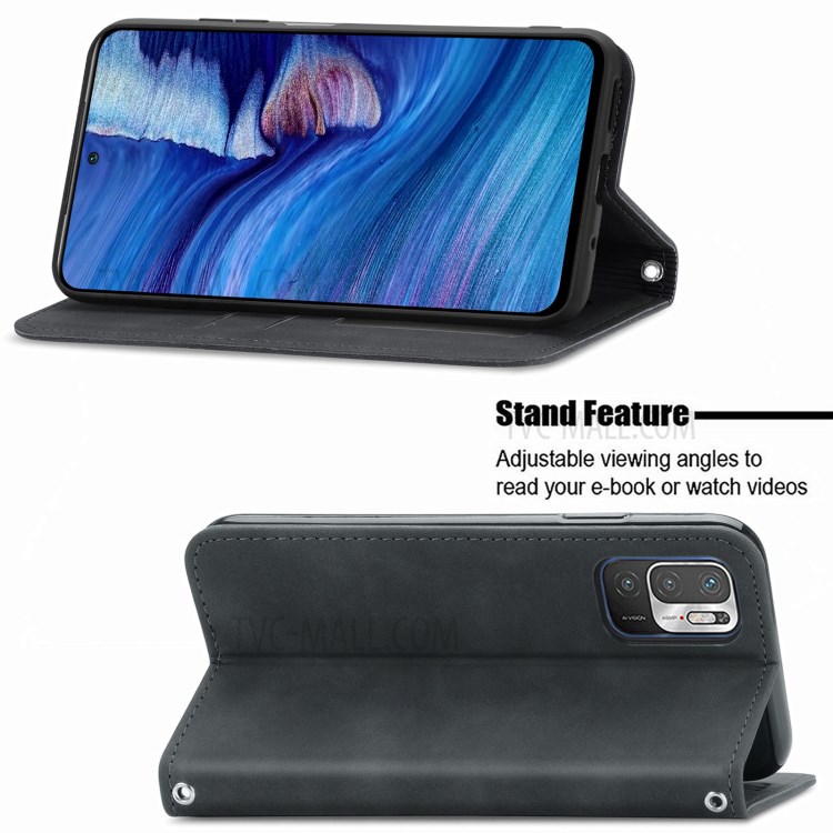 Vintage Skin Feeling PU Leather Phone Case for Xiaomi Redmi Note 10 5G - Black-3
