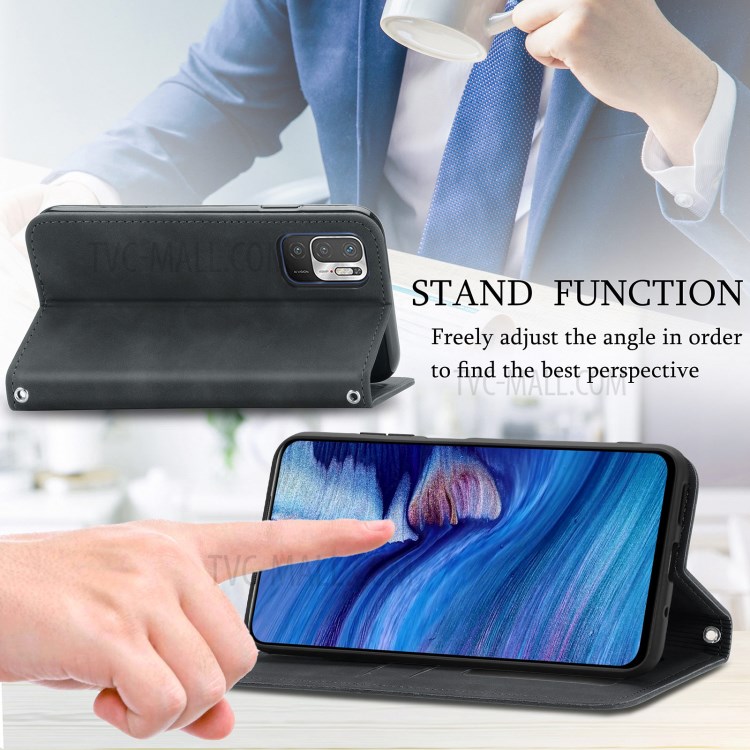 Vintage Skin Feeling PU Leather Phone Case for Xiaomi Redmi Note 10 5G - Black-9