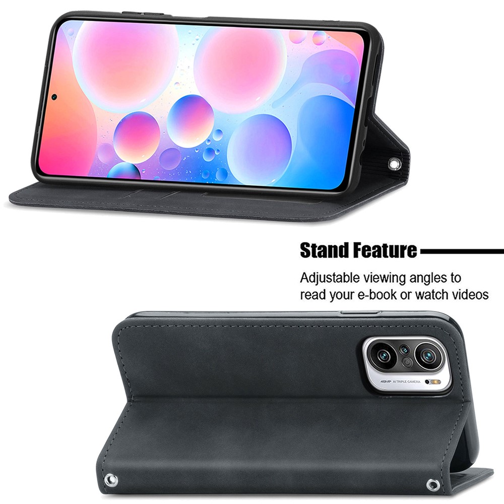 Auto-absorbed Vintage PU Leather Phone Casing for Xiaomi Redmi Note 10 Pro (EU Version)/Note 10 Pro Max - Black-3