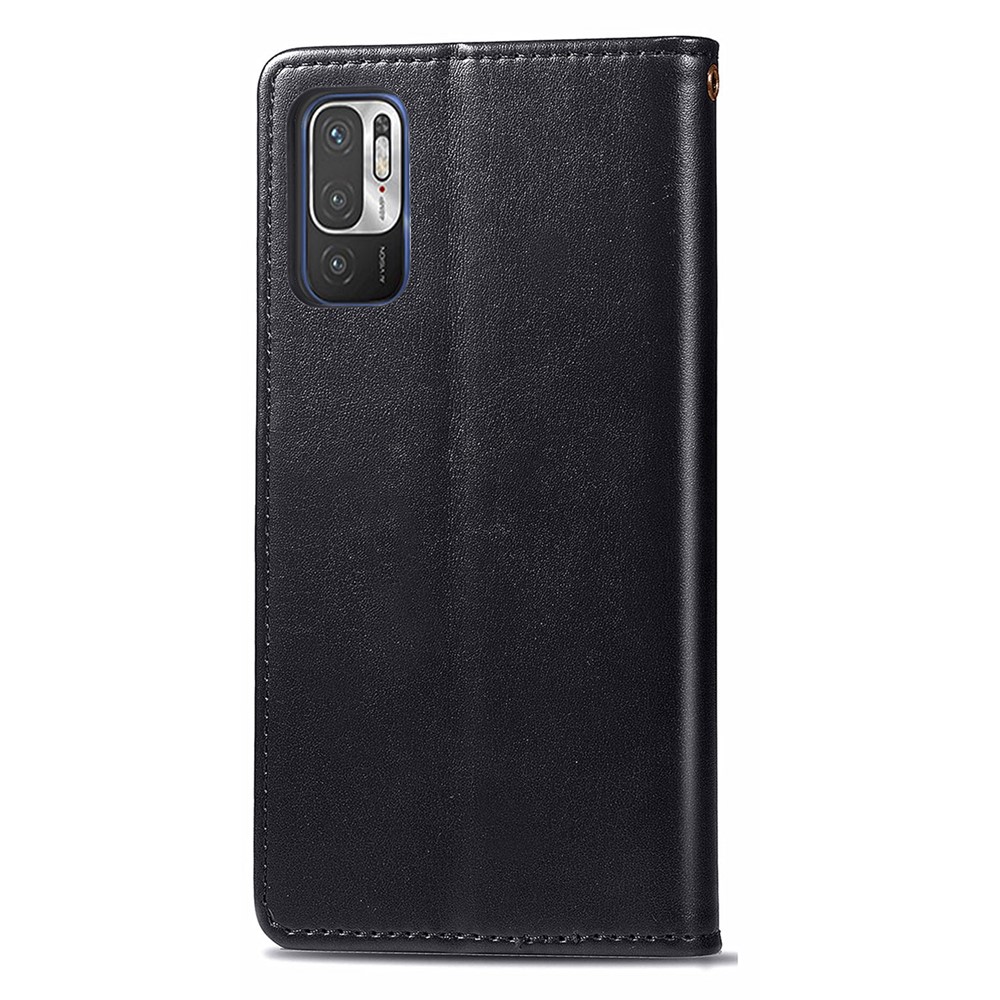 Magnetic Round Buckle Design Solid Color Wallet Stand Leather Phone Case Shell for Xiaomi Redmi Note 10 5G - Black-8