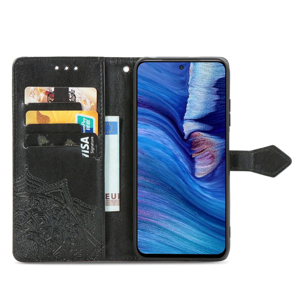 Embossed Mandala Flower PU Leather Case Stand Wallet for Xiaomi Redmi Note 10 5G - Black-11