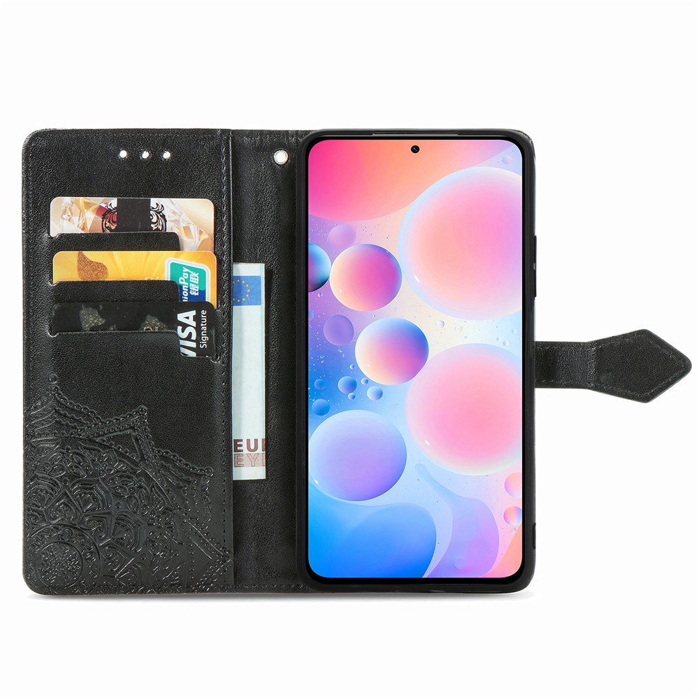 Embossed Mandala Flower PU Leather Case Stand Wallet for Xiaomi Redmi K40 / Redmi K40 Pro / Poco F3 / Mi 11i - Black-11