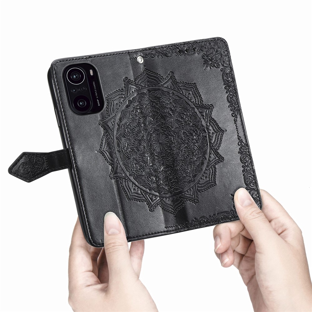 Embossed Mandala Flower PU Leather Case Stand Wallet for Xiaomi Redmi K40 / Redmi K40 Pro / Poco F3 / Mi 11i - Black-4