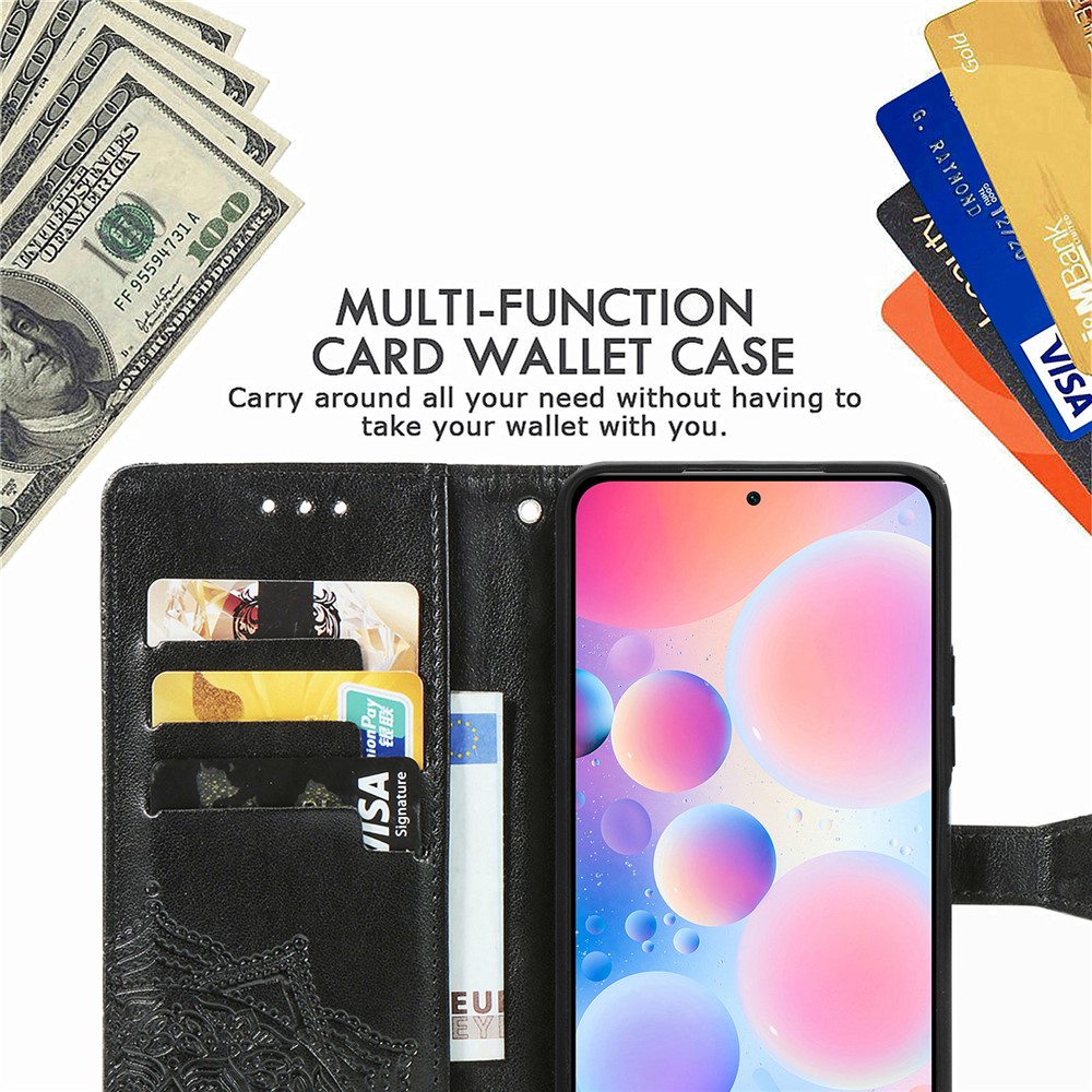 Embossed Mandala Flower PU Leather Case Stand Wallet for Xiaomi Redmi K40 / Redmi K40 Pro / Poco F3 / Mi 11i - Black-9