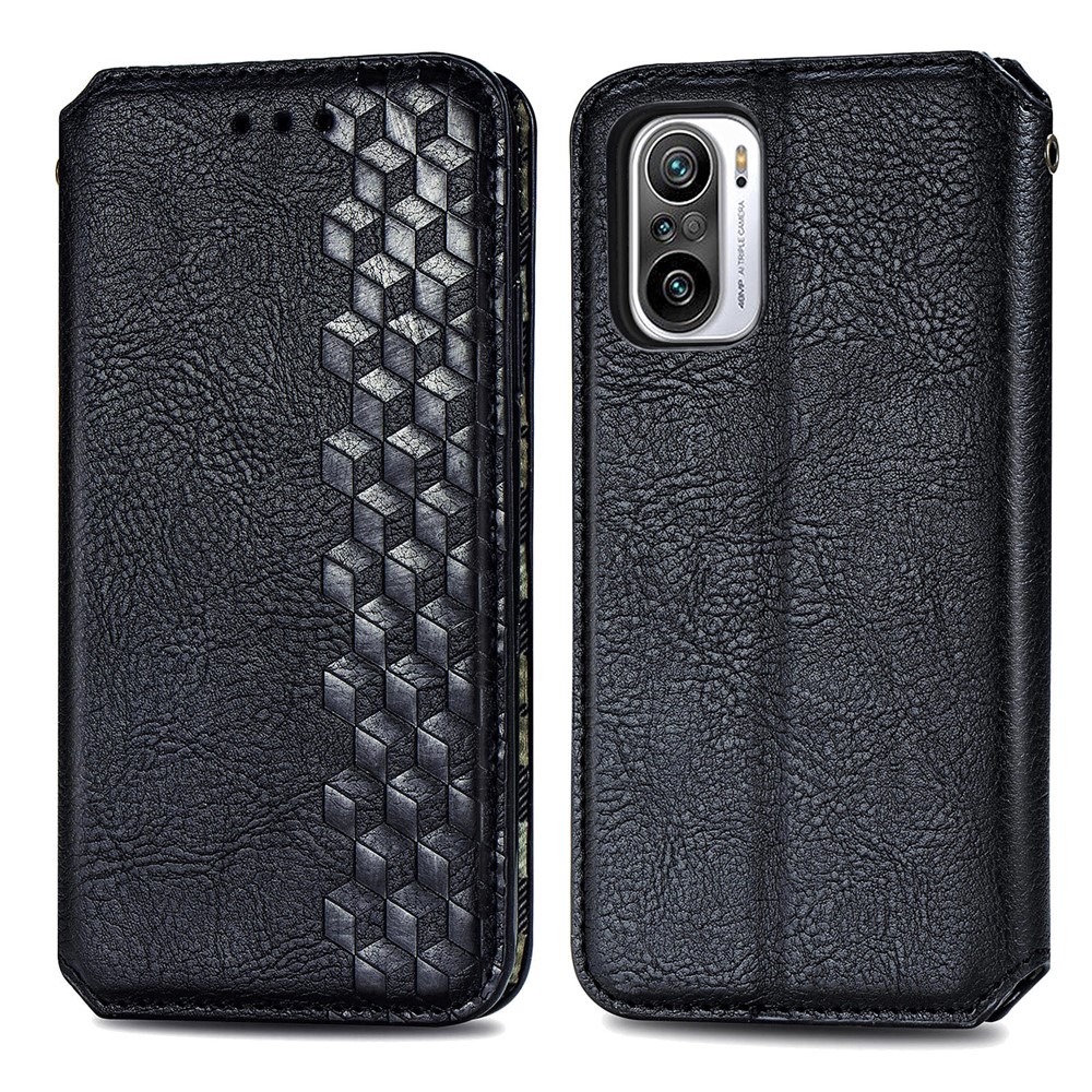 Rhombus Imprinting Design Auto-Absorbed Magnet PU Leather Case with Wallet Stand for Xiaomi Redmi Note 10 Pro Max / Redmi Note 10 Pro (EU Version) - Black-1