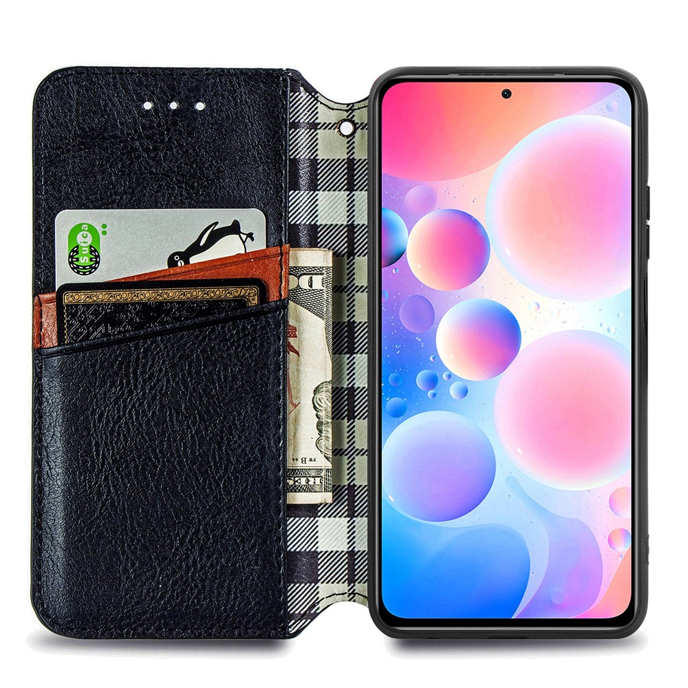 Rhombus Imprinting Design Auto-Absorbed Magnet PU Leather Case with Wallet Stand for Xiaomi Redmi Note 10 Pro Max / Redmi Note 10 Pro (EU Version) - Black-11