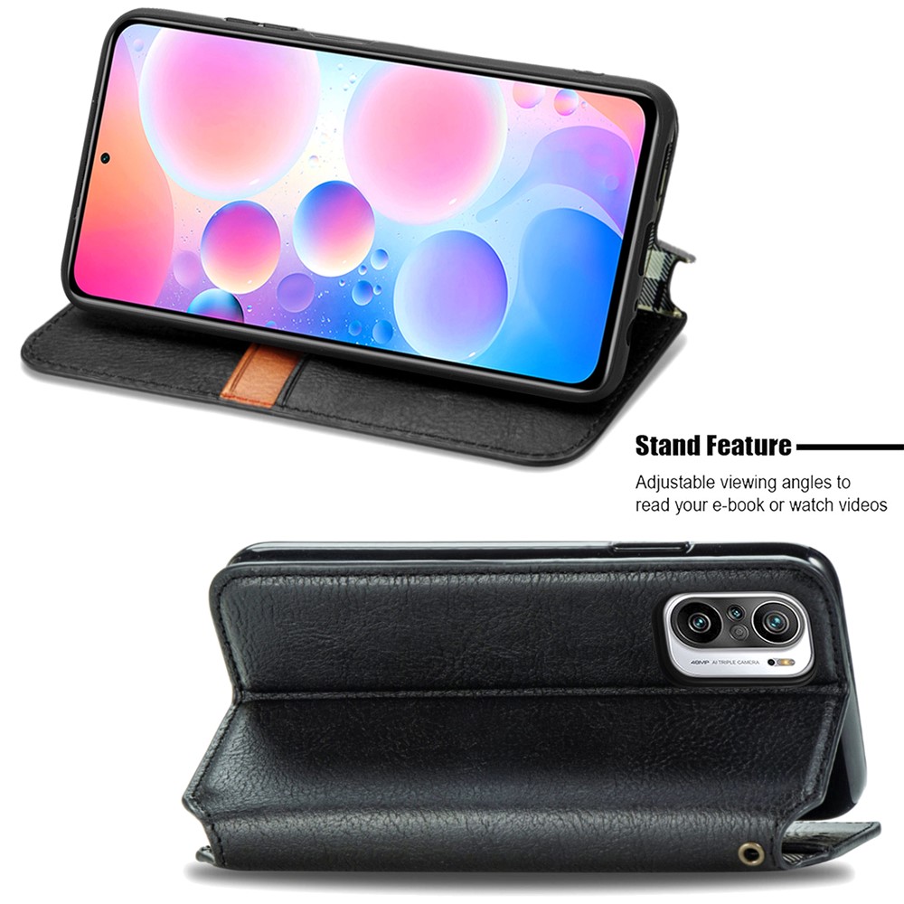 Rhombus Imprinting Design Auto-Absorbed Magnet PU Leather Case with Wallet Stand for Xiaomi Redmi Note 10 Pro Max / Redmi Note 10 Pro (EU Version) - Black-2