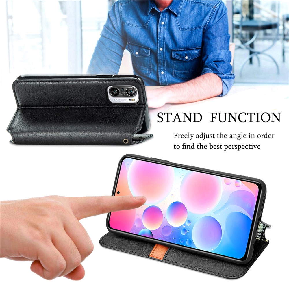 Rhombus Imprinting Design Auto-Absorbed Magnet PU Leather Case with Wallet Stand for Xiaomi Redmi Note 10 Pro Max / Redmi Note 10 Pro (EU Version) - Black-3