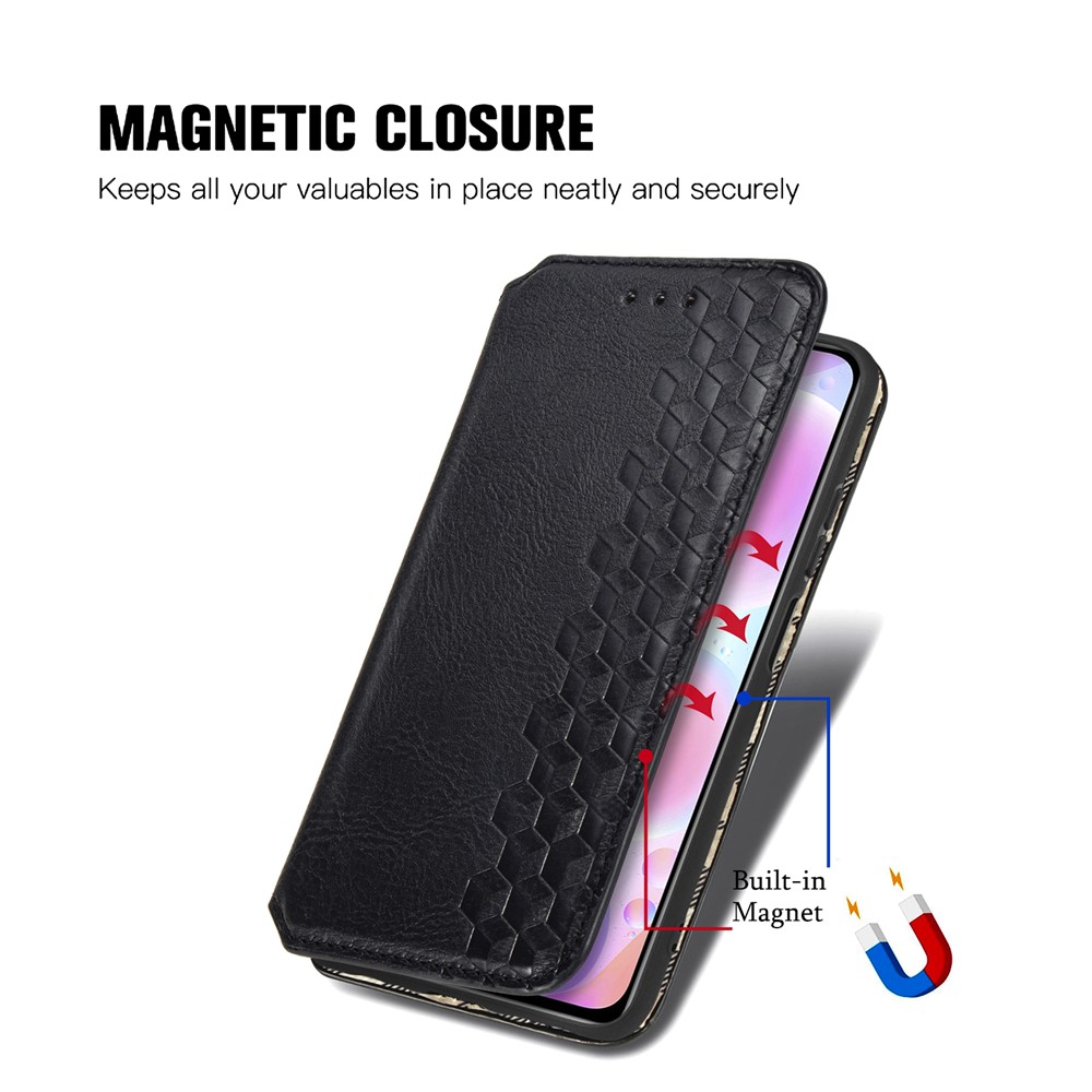 Rhombus Imprinting Design Auto-Absorbed Magnet PU Leather Case with Wallet Stand for Xiaomi Redmi Note 10 Pro Max / Redmi Note 10 Pro (EU Version) - Black-5