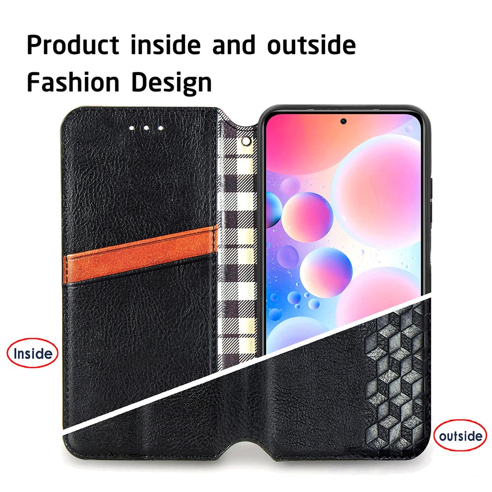 Rhombus Imprinting Design Auto-Absorbed Magnet PU Leather Case with Wallet Stand for Xiaomi Redmi Note 10 Pro Max / Redmi Note 10 Pro (EU Version) - Black-6