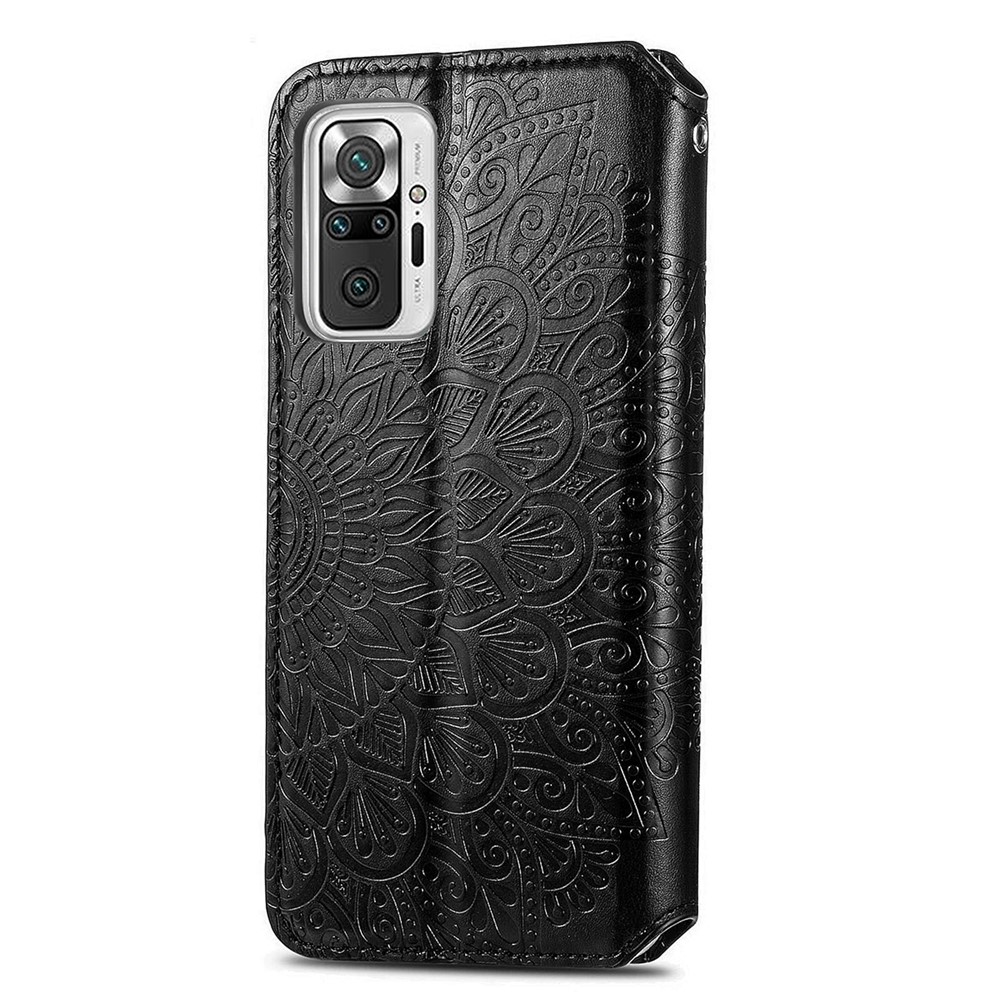 Imprinted Mandala Flower Pattern Auto-absorbed PU Leather Case Stand Wallet for Xiaomi Redmi Note 10 Pro / Redmi Note 10 Pro Max - Black-10