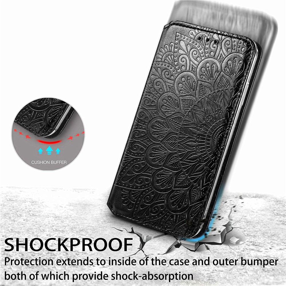Imprinted Mandala Flower Pattern Auto-absorbed PU Leather Case Stand Wallet for Xiaomi Redmi Note 10 Pro / Redmi Note 10 Pro Max - Black-6