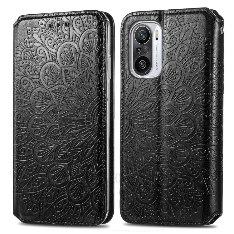 Imprinted Mandala Flower Pattern Auto-absorbed PU Leather Case Stand Wallet for Xiaomi Redmi K40 Pro / Redmi K40 / Mi 11i / Poco F3 - Black-1