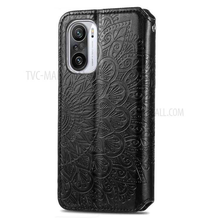 Imprinted Mandala Flower Pattern Auto-absorbed PU Leather Case Stand Wallet for Xiaomi Redmi K40 Pro / Redmi K40 / Mi 11i / Poco F3 - Black-11