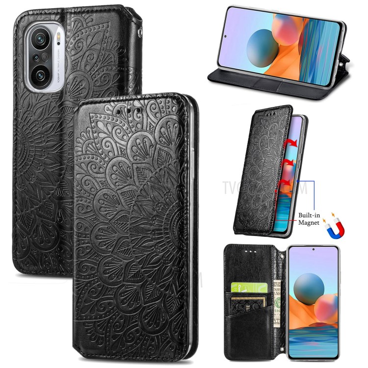 Imprinted Mandala Flower Pattern Auto-absorbed PU Leather Case Stand Wallet for Xiaomi Redmi K40 Pro / Redmi K40 / Mi 11i / Poco F3 - Black-13