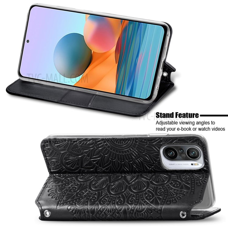 Imprinted Mandala Flower Pattern Auto-absorbed PU Leather Case Stand Wallet for Xiaomi Redmi K40 Pro / Redmi K40 / Mi 11i / Poco F3 - Black-2