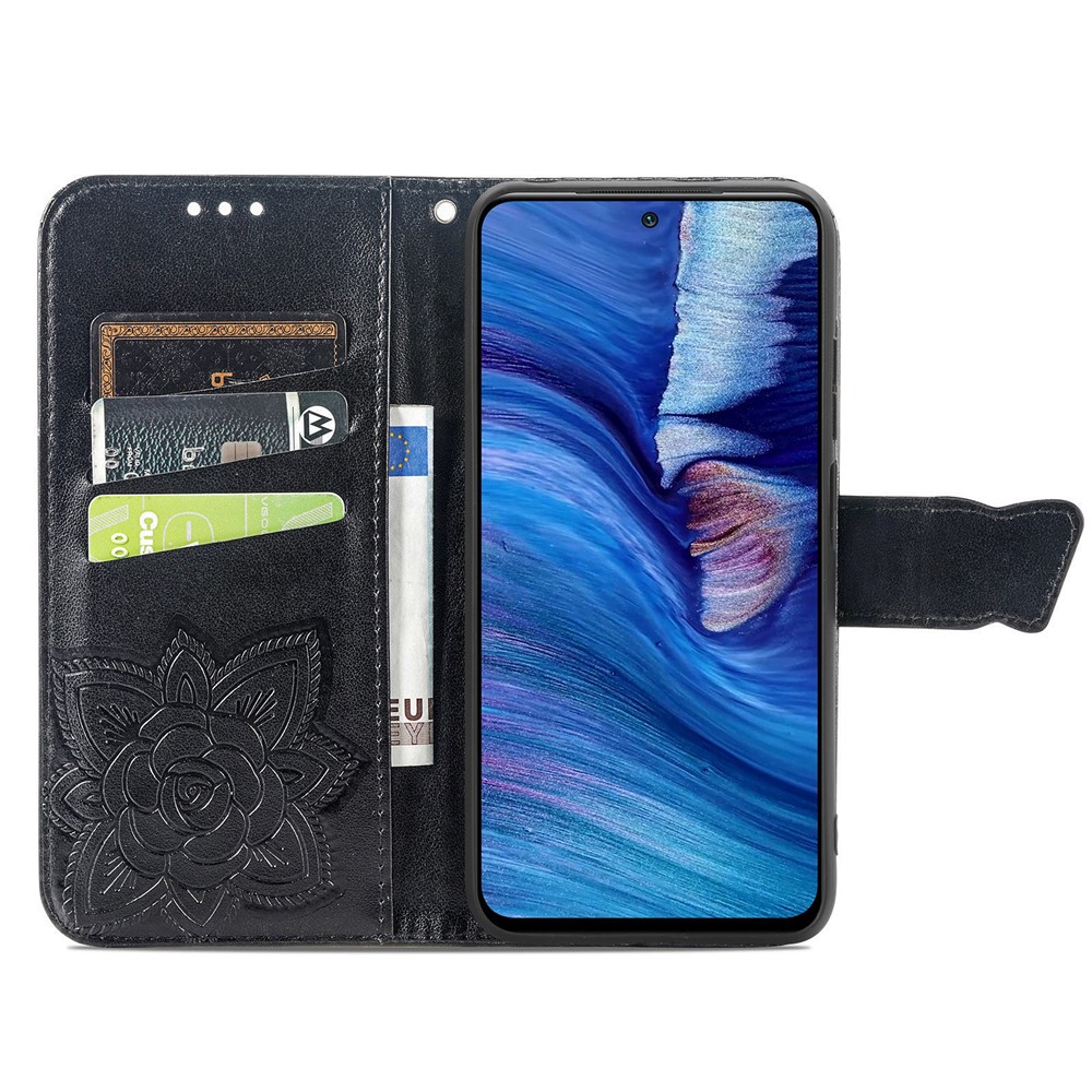 Imprint Big Butterfly Leather Wallet Phone Shell for Xiaomi Redmi Note 10 5G - Black-10