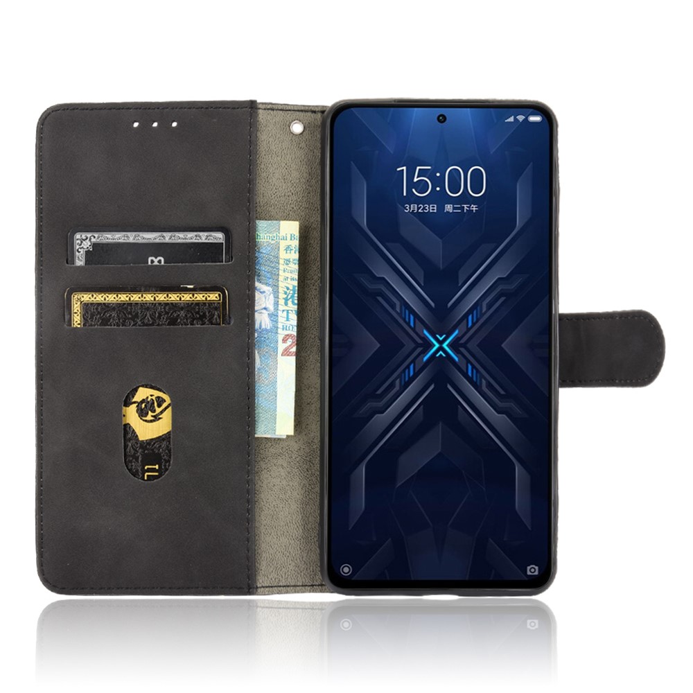 Skin-touch PU Leather Wallet Phone Cover with Supporting Stand for Xiaomi Black Shark 4/Black Shark 4 Pro - Black-4
