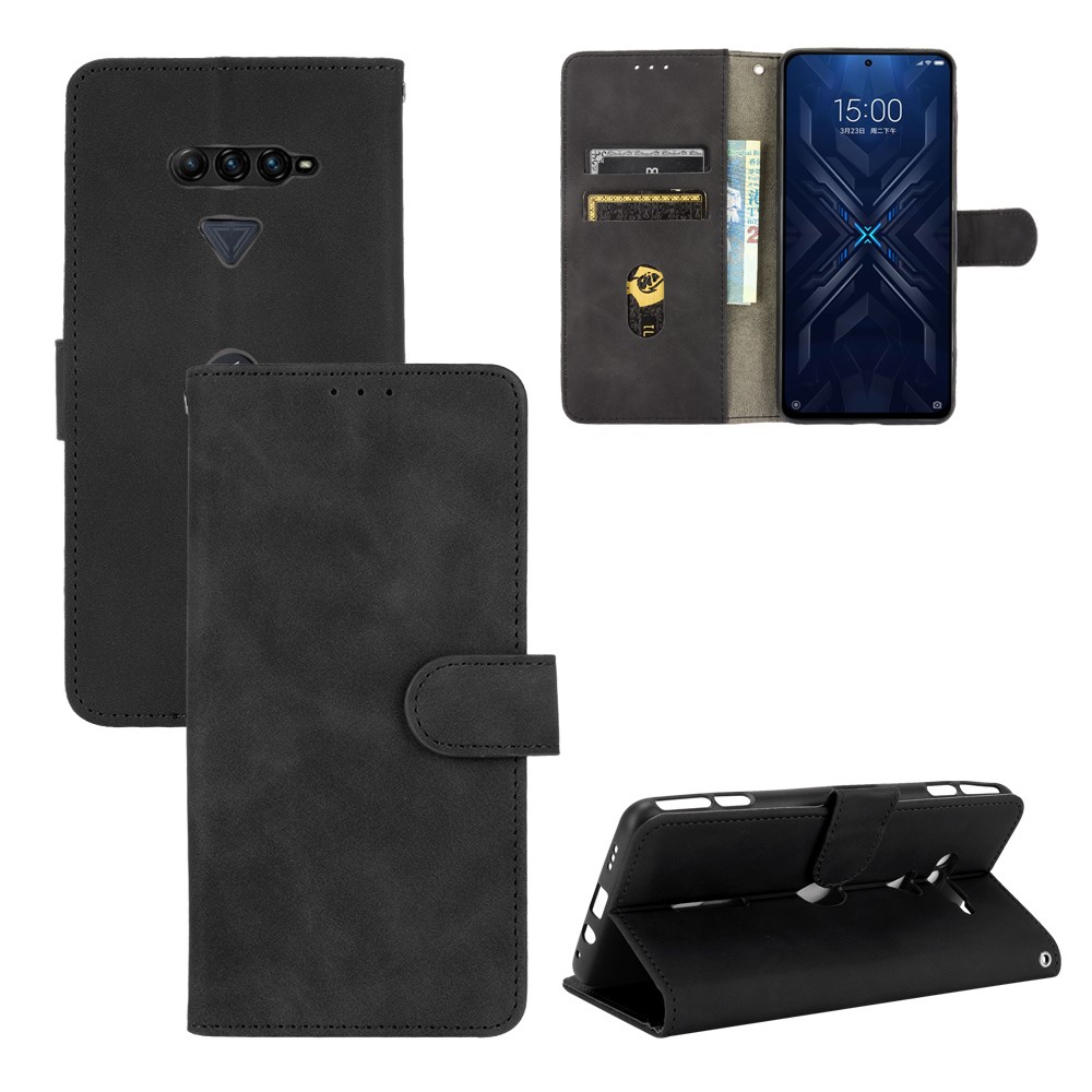 Skin-touch PU Leather Wallet Phone Cover with Supporting Stand for Xiaomi Black Shark 4/Black Shark 4 Pro - Black-9