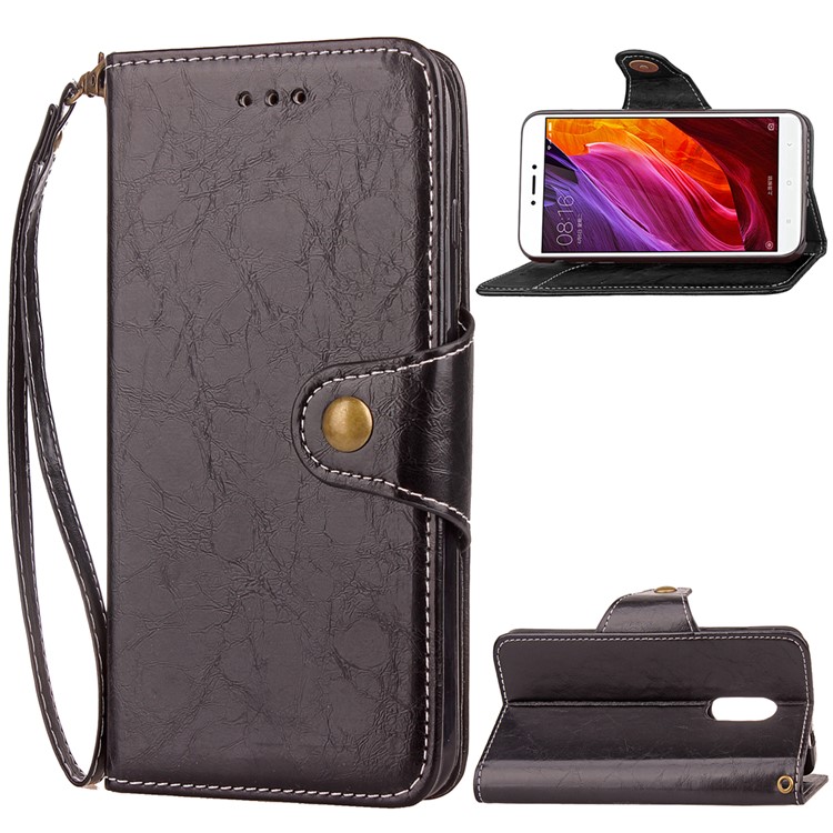 Retro Style PU Leather Wallet Stand Case Cover for Xiaomi Redmi Note 4 - Black-1