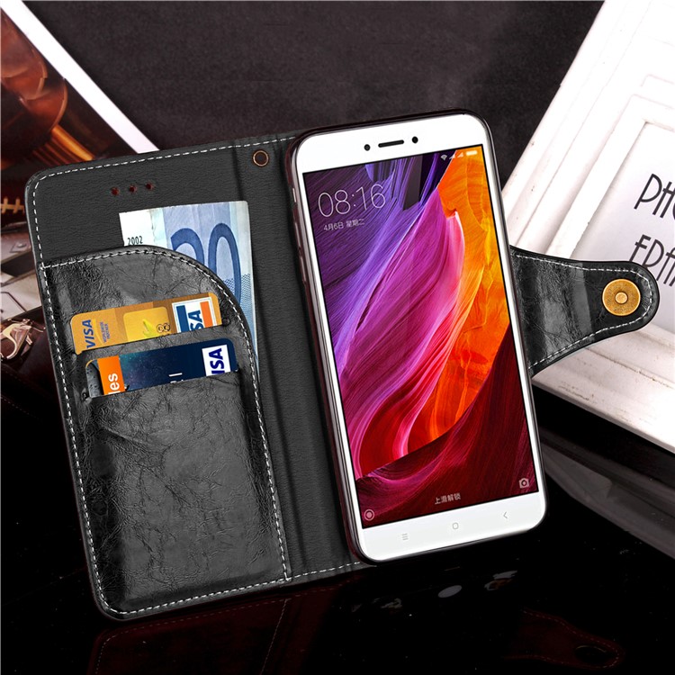 Retro Style PU Leather Wallet Stand Case Cover for Xiaomi Redmi Note 4 - Black-5