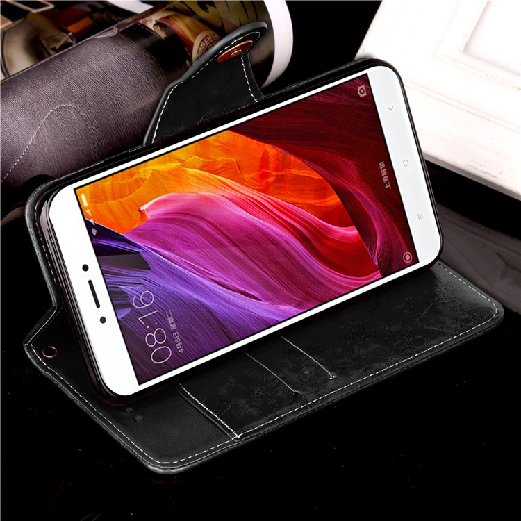 Retro Style PU Leather Wallet Stand Case Cover for Xiaomi Redmi Note 4 - Black-6