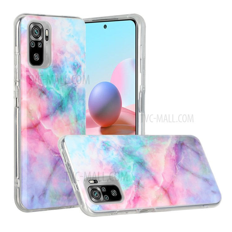 IMD Marble Pattern Printing Anti-drop TPU Back Cover for Xiaomi Redmi Note 10 4G/Redmi Note 10S - Pink/Green Starry Sky-2