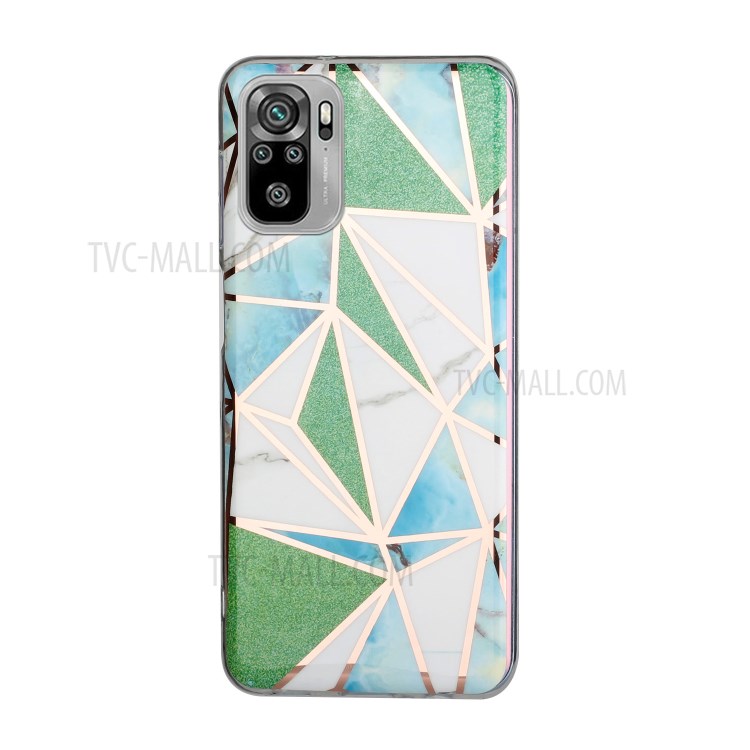Marble Pattern Splicing Electroplating IMD Phone Protector Case for Xiaomi Redmi Note 10 4G/Redmi Note 10S - Green Triangle-1