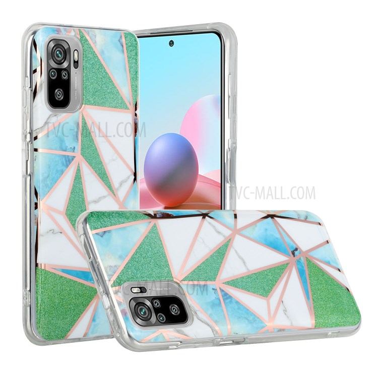 Marble Pattern Splicing Electroplating IMD Phone Protector Case for Xiaomi Redmi Note 10 4G/Redmi Note 10S - Green Triangle-2
