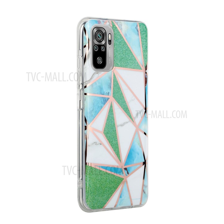 Marble Pattern Splicing Electroplating IMD Phone Protector Case for Xiaomi Redmi Note 10 4G/Redmi Note 10S - Green Triangle-3