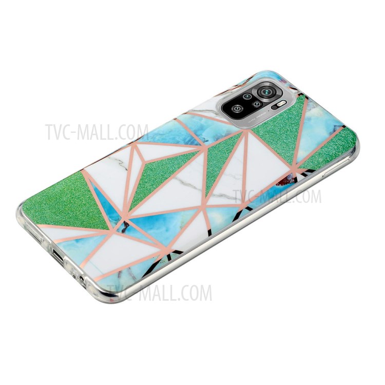 Marble Pattern Splicing Electroplating IMD Phone Protector Case for Xiaomi Redmi Note 10 4G/Redmi Note 10S - Green Triangle-4