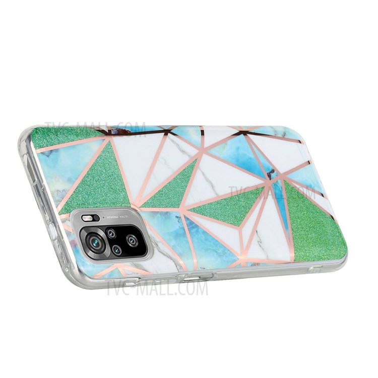Marble Pattern Splicing Electroplating IMD Phone Protector Case for Xiaomi Redmi Note 10 4G/Redmi Note 10S - Green Triangle-5