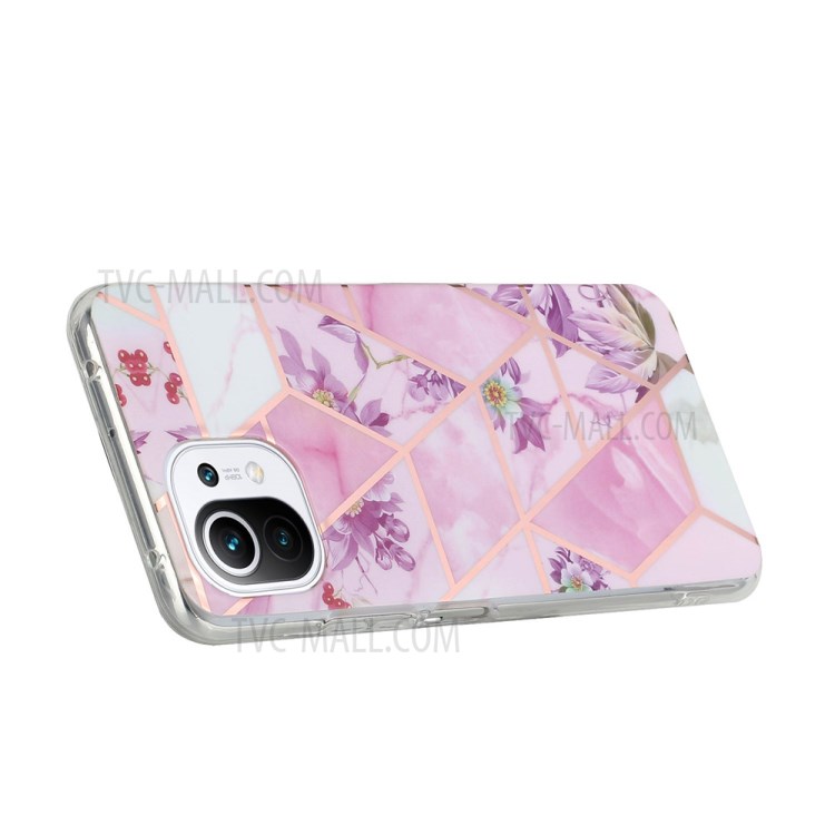 IMD Marble Pattern Splicing Electroplating Mobile Phone Case for Xiaomi Mi 11 Lite 4G/5G - Purple Flower-4