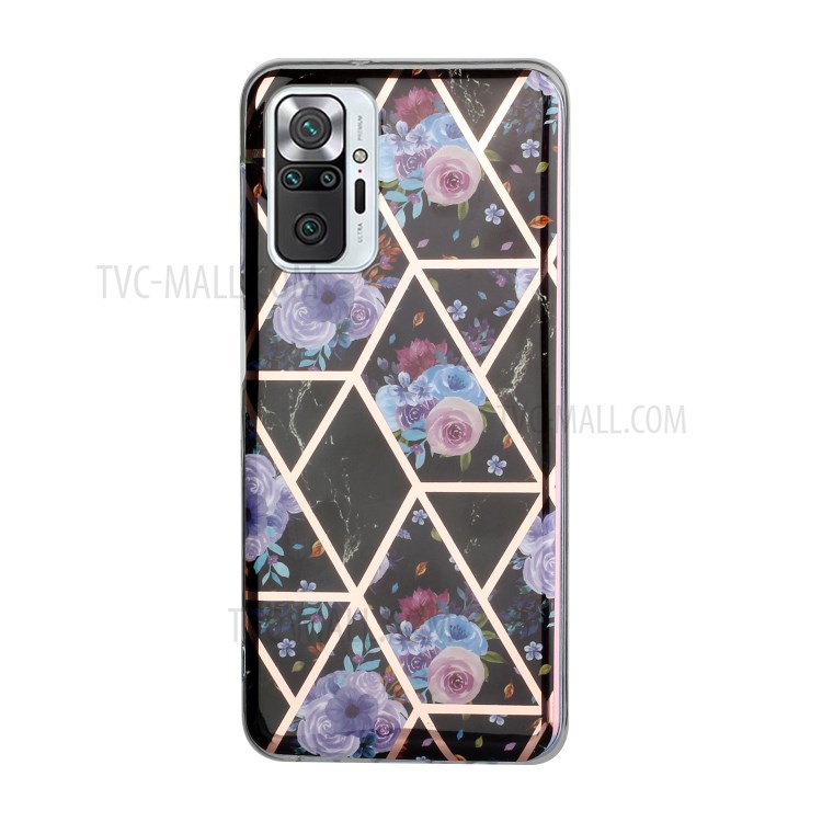 Electroplating IMD Marble Pattern Splicing Case for Xiaomi Redmi Note 10 Pro/Note 10 Pro Max - Black Based Flower-1