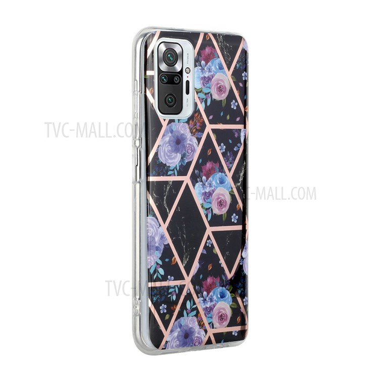 Electroplating IMD Marble Pattern Splicing Case for Xiaomi Redmi Note 10 Pro/Note 10 Pro Max - Black Based Flower-3