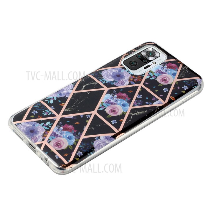 Electroplating IMD Marble Pattern Splicing Case for Xiaomi Redmi Note 10 Pro/Note 10 Pro Max - Black Based Flower-4