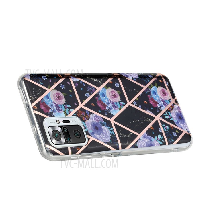 Electroplating IMD Marble Pattern Splicing Case for Xiaomi Redmi Note 10 Pro/Note 10 Pro Max - Black Based Flower-5
