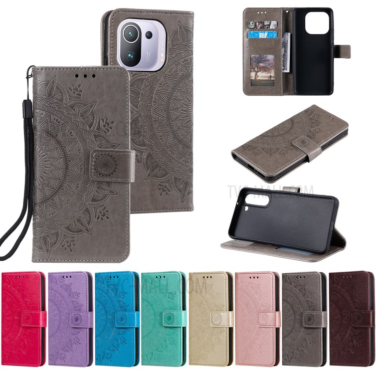 Imprinted Mandala Flower Wallet Stand Leather Case for Xiaomi Mi 11 Pro - Green-10