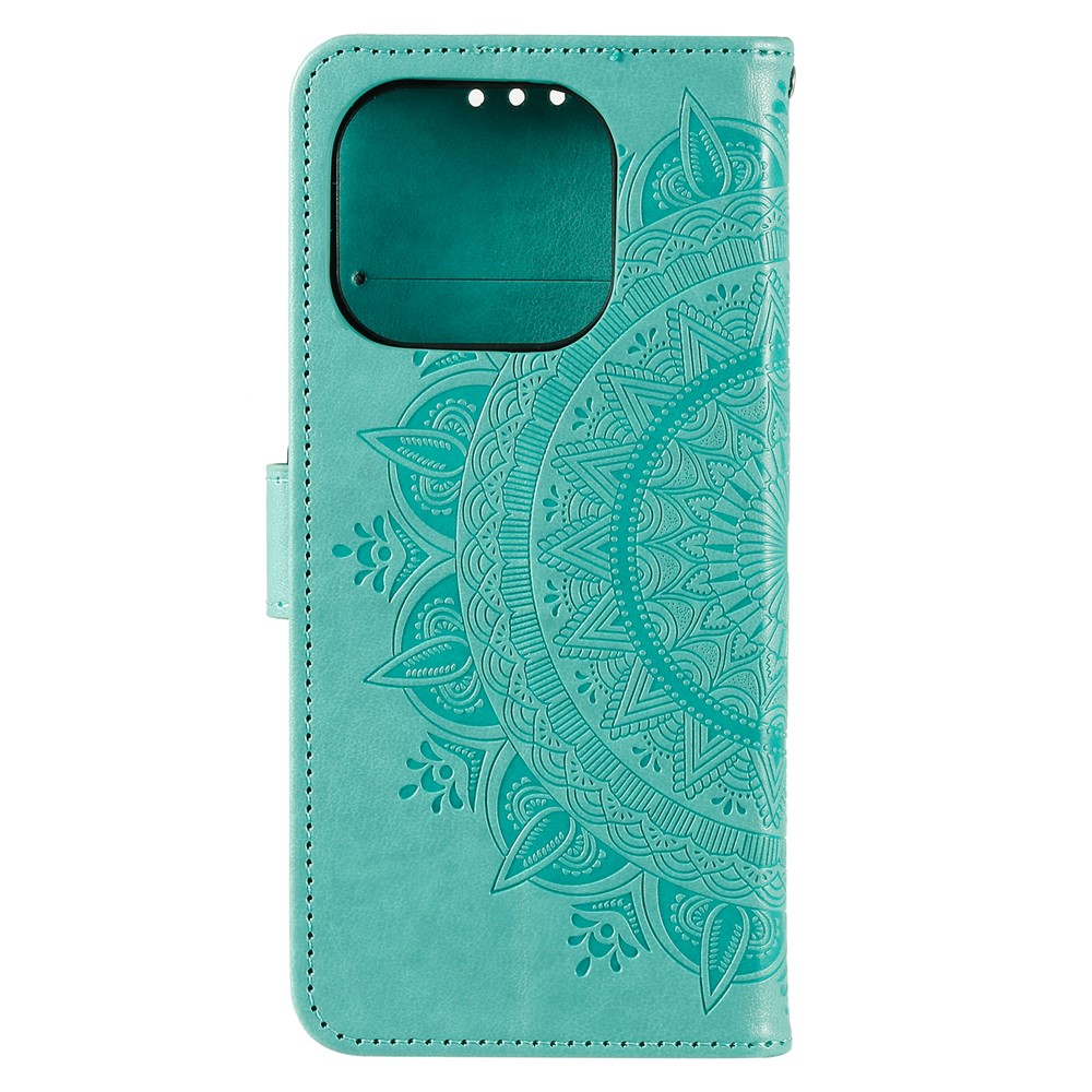 Imprinted Mandala Flower Wallet Stand Leather Case for Xiaomi Mi 11 Pro - Green-8