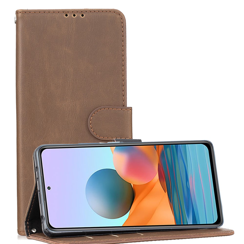 Retro Style Crazy Horse Texture Leather Cover with Wallet Case Design for Xiaomi Redmi Note 10 Pro - Coffee-8